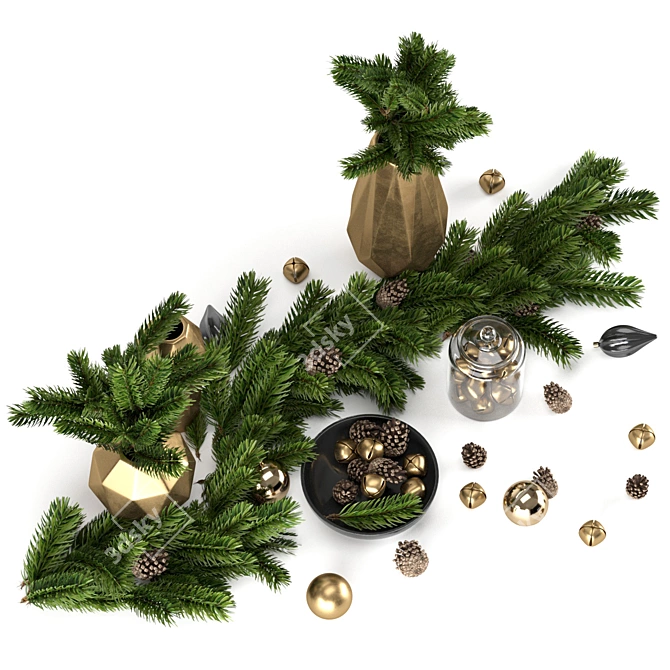 Festive Spruce Branch Set 3D model image 5