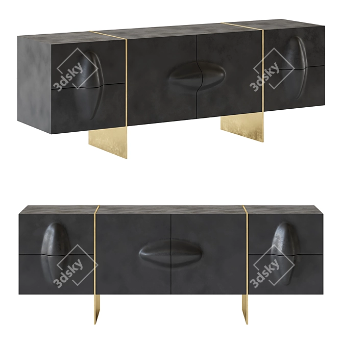 Sleek Black Rubber Credenza 3D model image 1