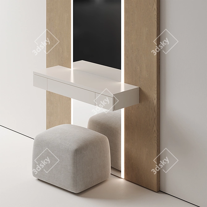 Elegant Vanity Table Set with Mirror 3D model image 2