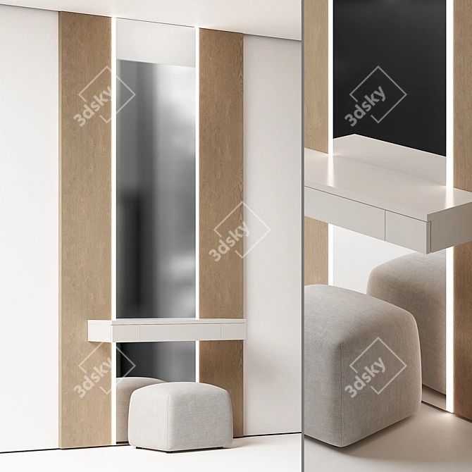 Elegant Vanity Table Set with Mirror 3D model image 3