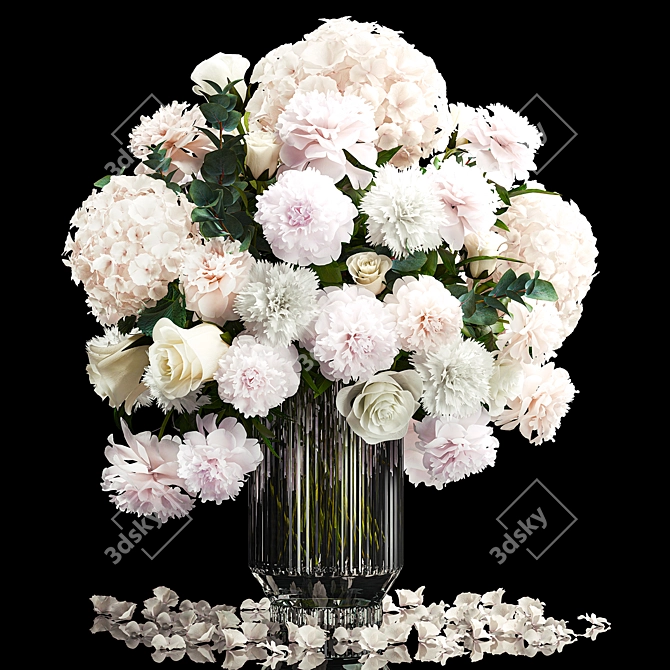 White Blossom Glass Vase Set 3D model image 1