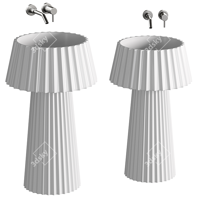 Elegant White Marble Pedestal Basin 3D model image 1