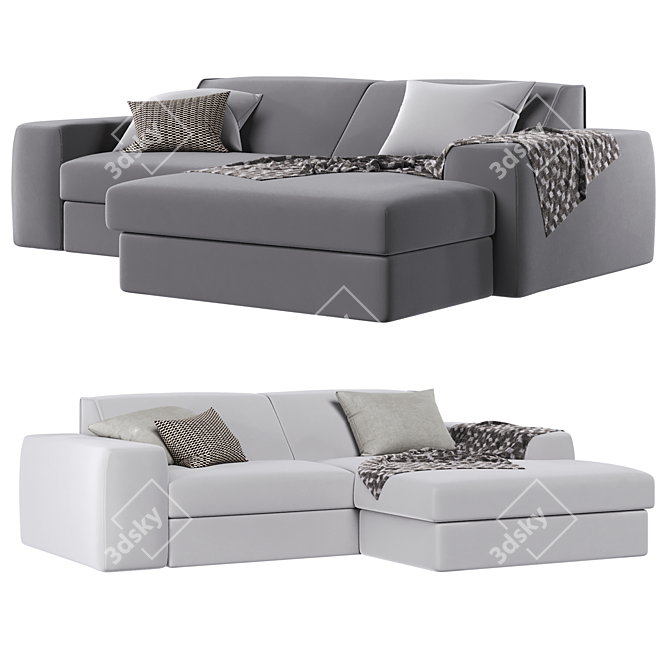 LABERT Velvet Grey Corner Sofa 3D model image 1