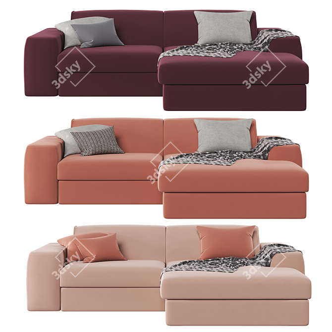 LABERT Velvet Grey Corner Sofa 3D model image 3