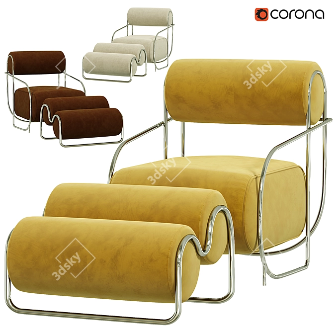 Italian Luxury Tubular Relax Chair 3D model image 5