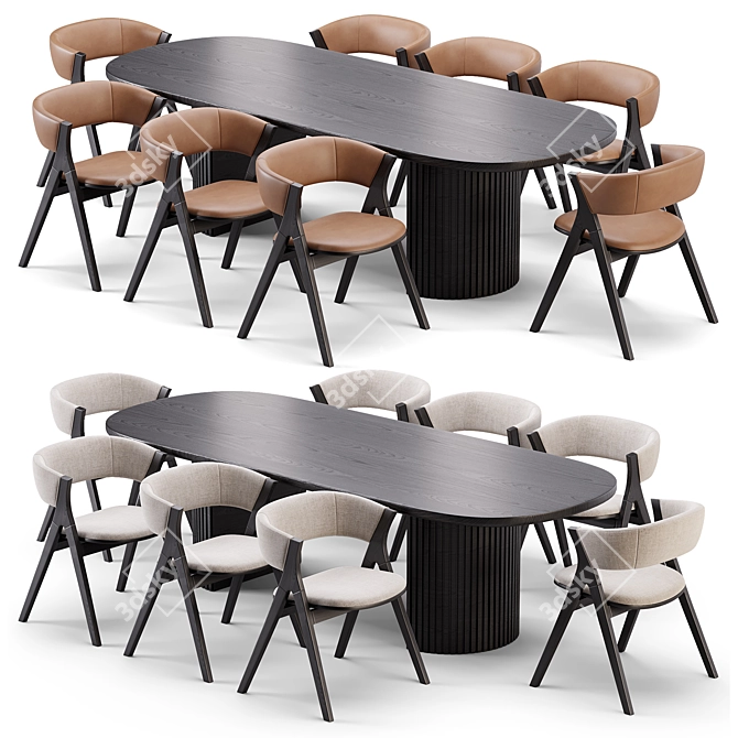 Modern Dining Set Exportable 3D Model 3D model image 1