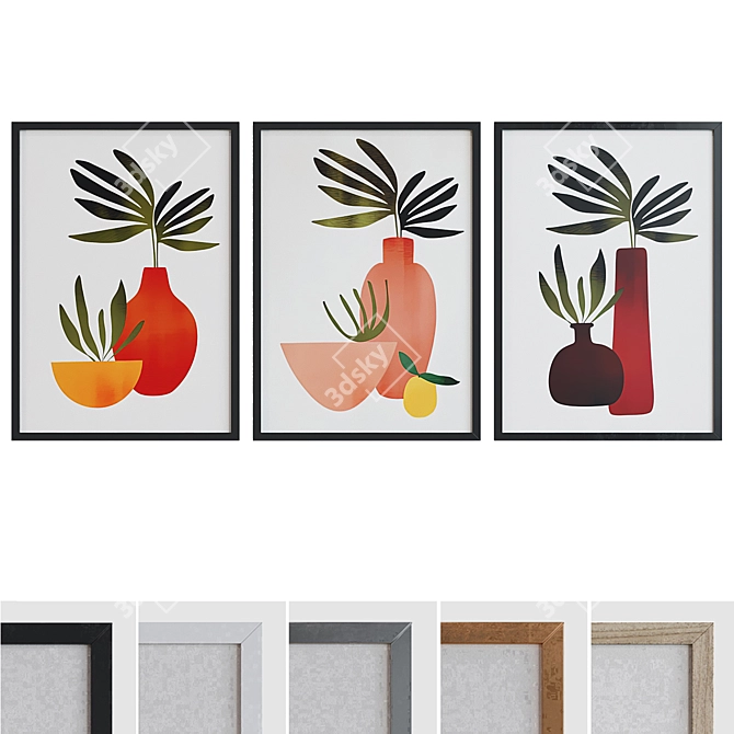 Modern Plant Art Picture Frame Set 3D model image 1