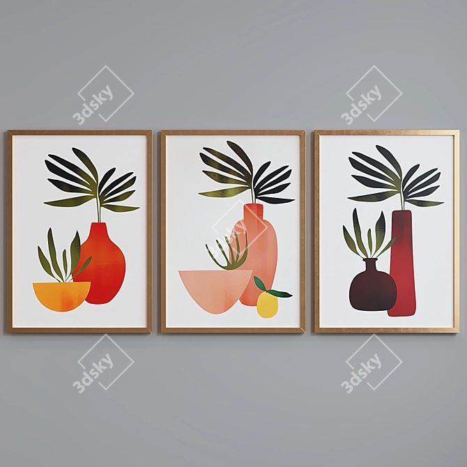 Modern Plant Art Picture Frame Set 3D model image 4