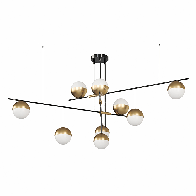 Modern White & Brass Chandelier 3D model image 2