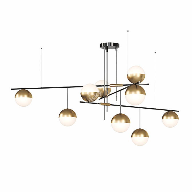 Modern White & Brass Chandelier 3D model image 4