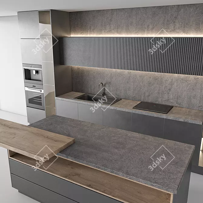 Modern Kitchen 3D Model Set 3D model image 2