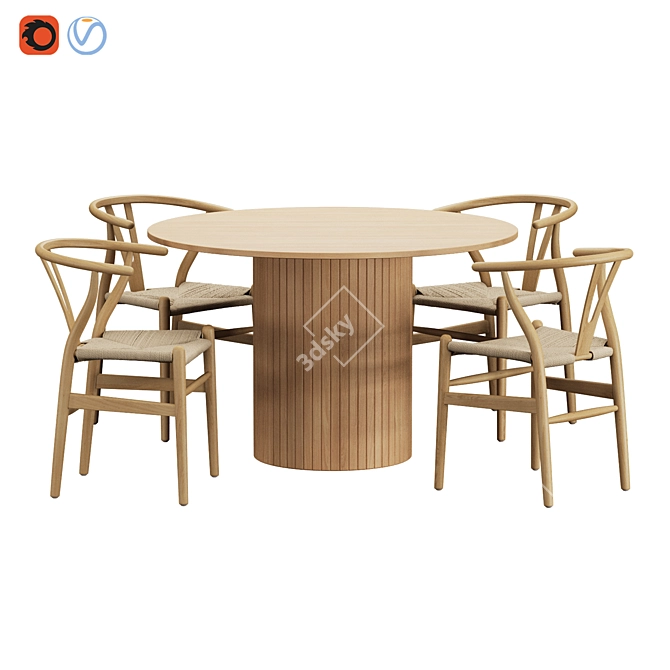 Wooden Hill Table & Vish Chair 3D model image 1