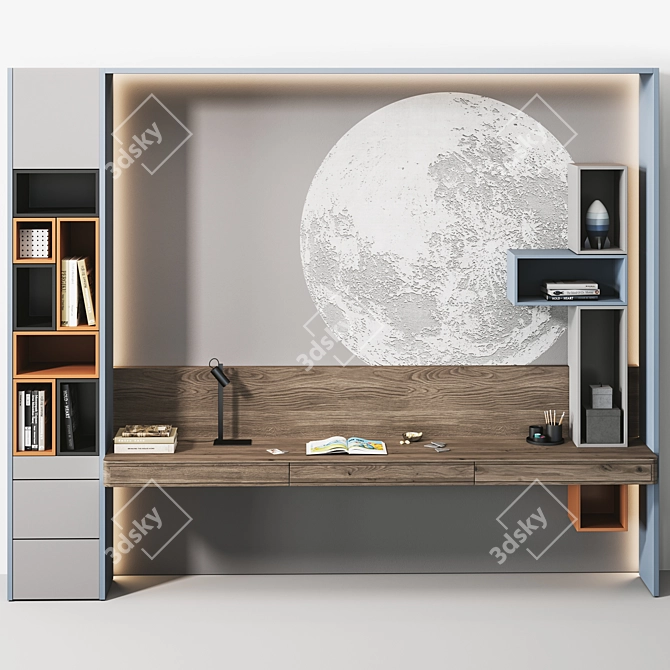 Workspace Shelf for Kids Room 3D model image 2