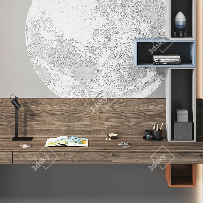 Workspace Shelf for Kids Room 3D model image 3