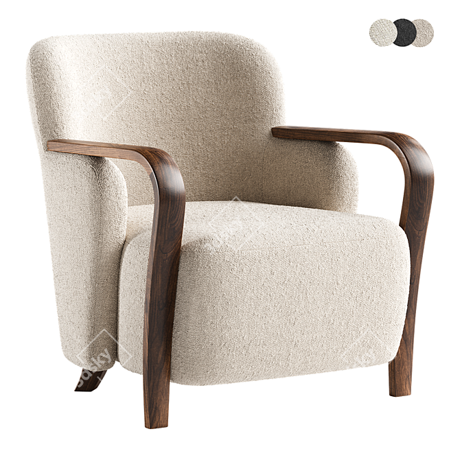 Contemporary Walnut Accent Chair 3D model image 5