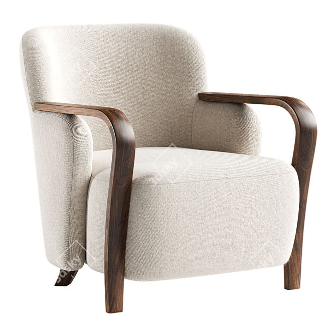 Contemporary Walnut Accent Chair 3D model image 1