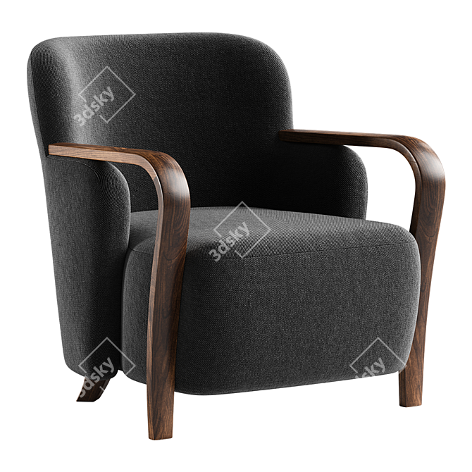 Contemporary Walnut Accent Chair 3D model image 2