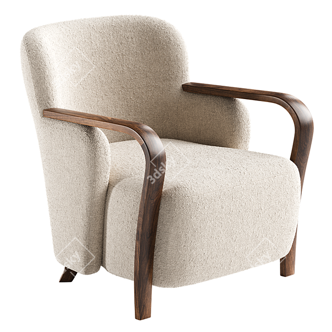 Contemporary Walnut Accent Chair 3D model image 3