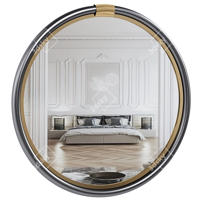 Modern Black Gold Round Mirror 3D model image 1