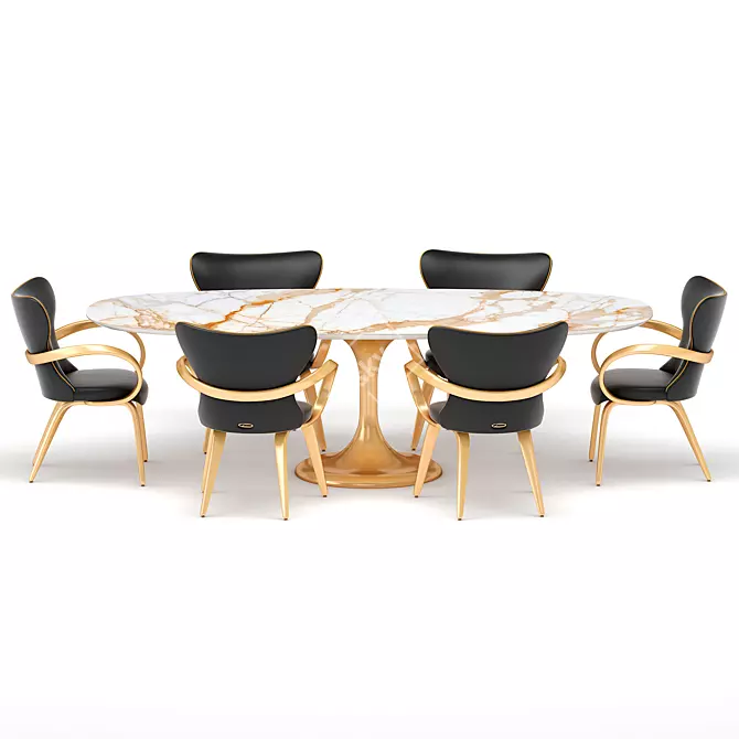 Elegant Dining Set Apriori Calacatta Gold 3D model image 1