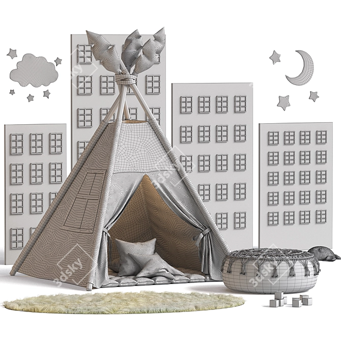 Cozy Wigwam Set with Décor 3D model image 2