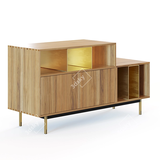 Brass-Accented Dua Walnut Sideboard. 3D model image 1