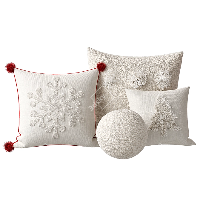 Fluffy Christmas Cushions Set 3D model image 1