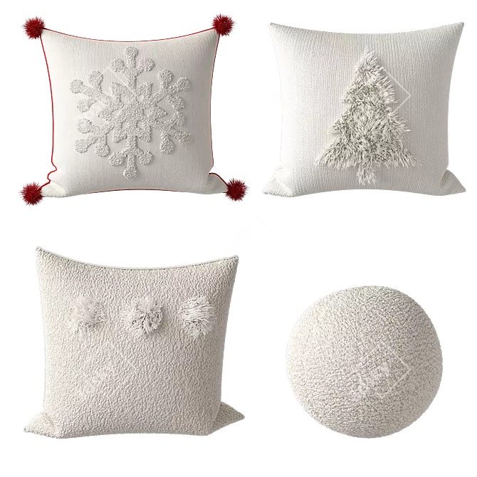 Fluffy Christmas Cushions Set 3D model image 2