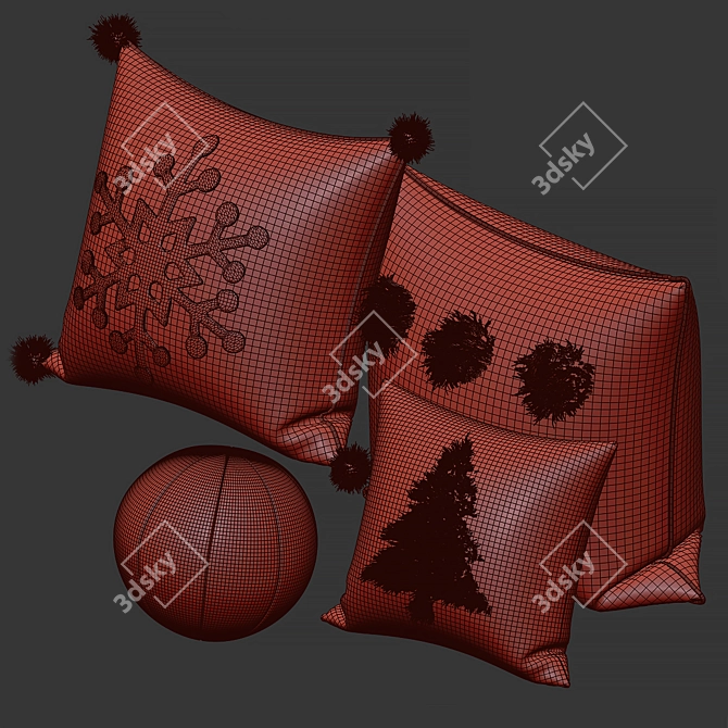 Fluffy Christmas Cushions Set 3D model image 3