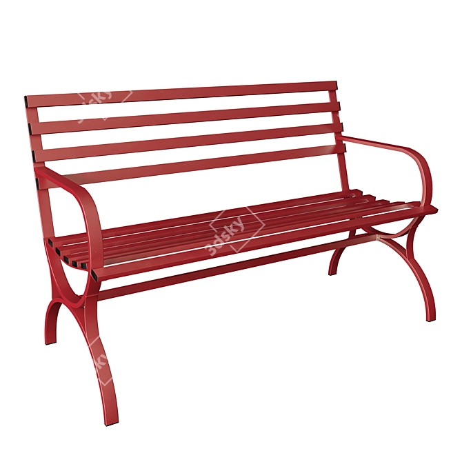 Rust-Resistant Red Steel Bench 3D model image 1