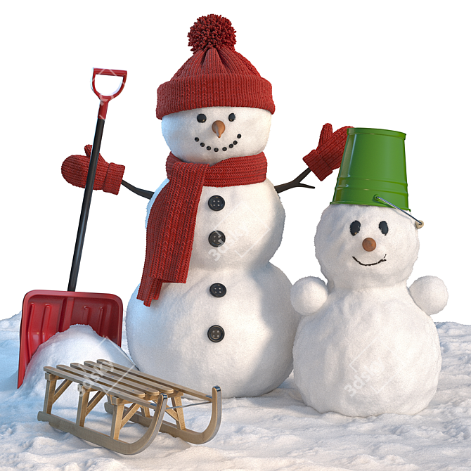 Frosty Snowman Family Figurines 3D model image 1