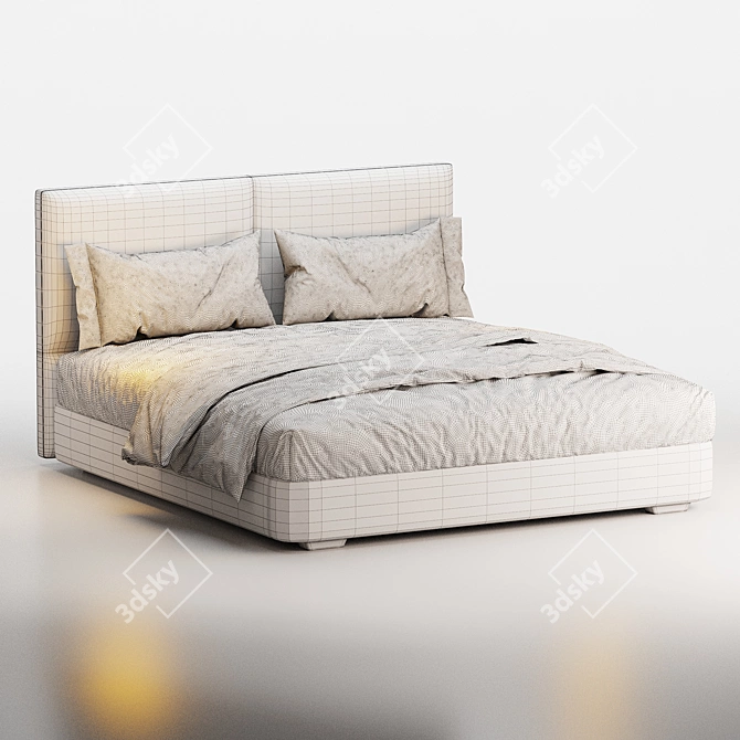 Modern White Leather Headboard Bed 3D model image 3