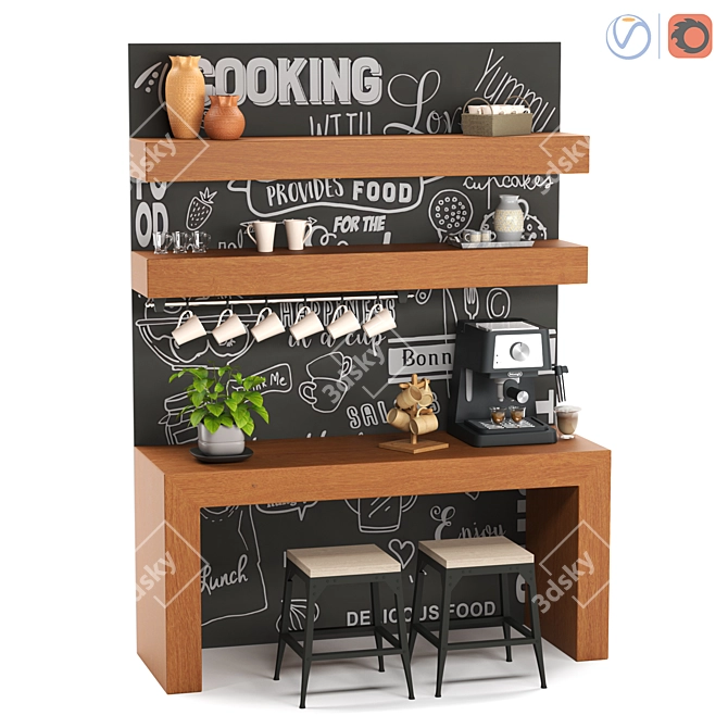 Modern Cafe Furniture Set 3D model image 1