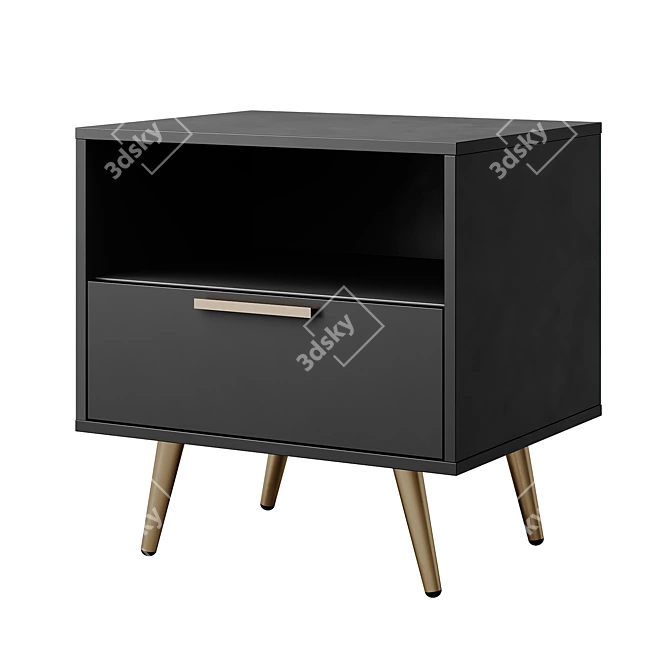 Elegant Black Gold Bedside Table 3D model image 1