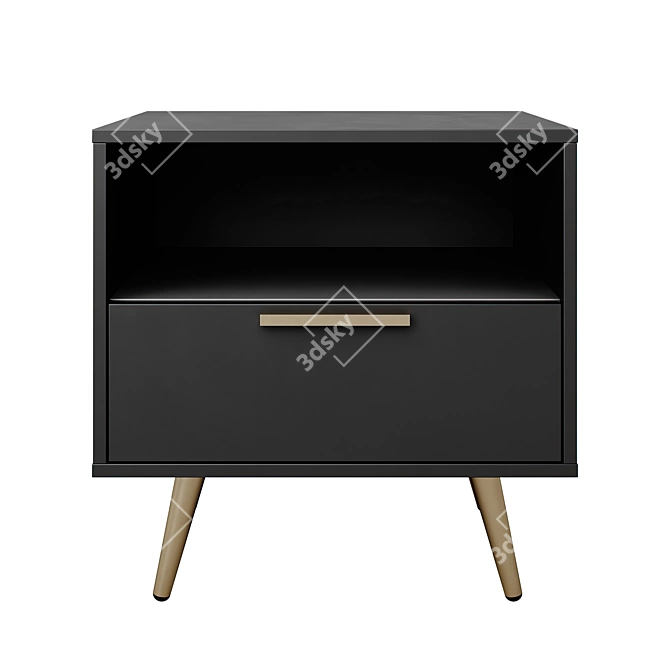 Elegant Black Gold Bedside Table 3D model image 2