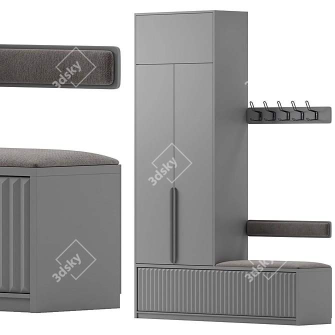 Modern Gray Wood Entryway Set 3D model image 2