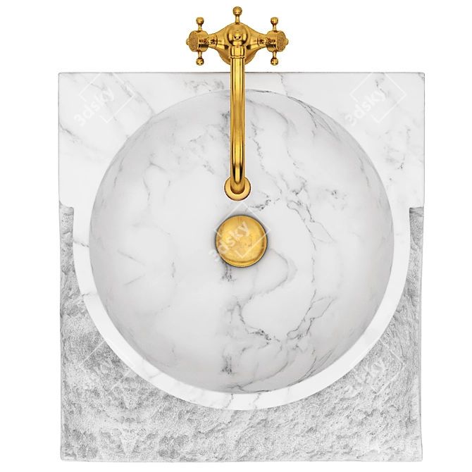 Elegant Marble Sink with Brass Effect 3D model image 2