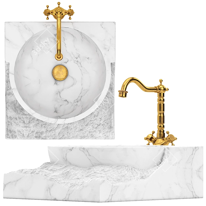 Elegant Marble Sink with Brass Effect 3D model image 3