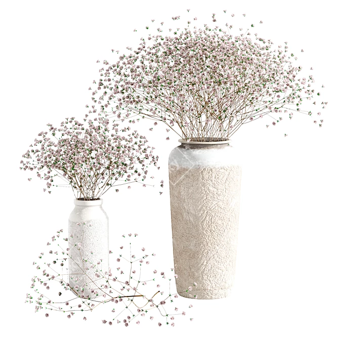 Blossoms in Elegant Glass Vases 3D model image 1