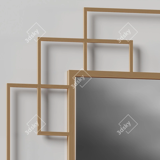 Handcrafted Geometric Gold Wall Mirror 3D model image 3