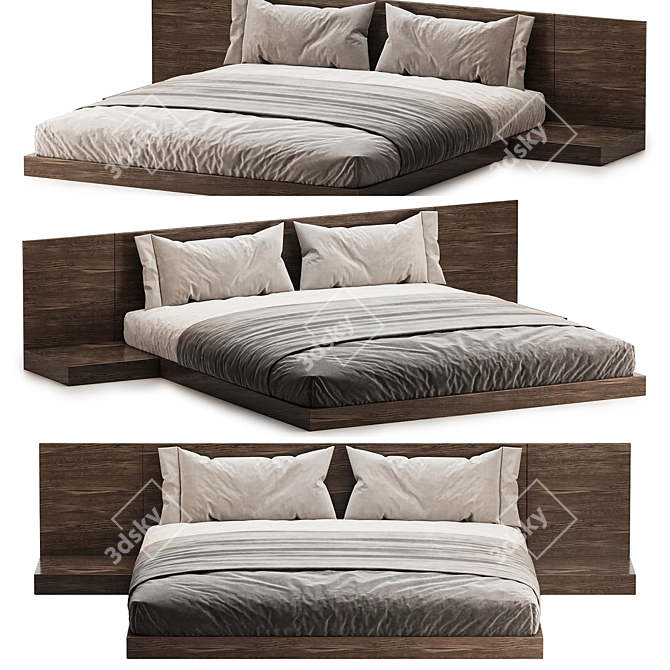 Modern Wood Bed Platform 2015 3D model image 1