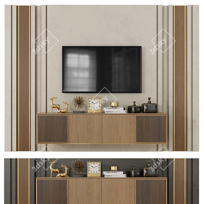 Modern TV Wall Set with 60" TV 3D model image 2