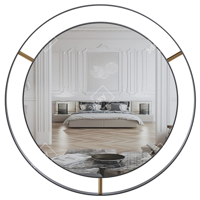 Matte Black Round Wall Mirror 3D model image 1