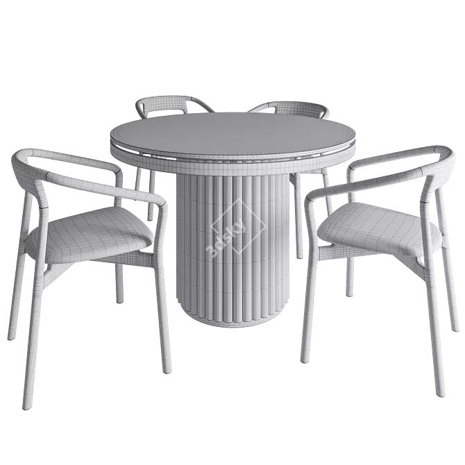 Metal Table & Wooden Armchair Duo 3D model image 4