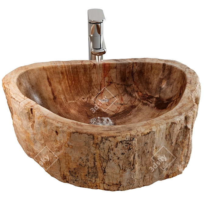 Handcrafted Petrified Wood Stone Sink 3D model image 2