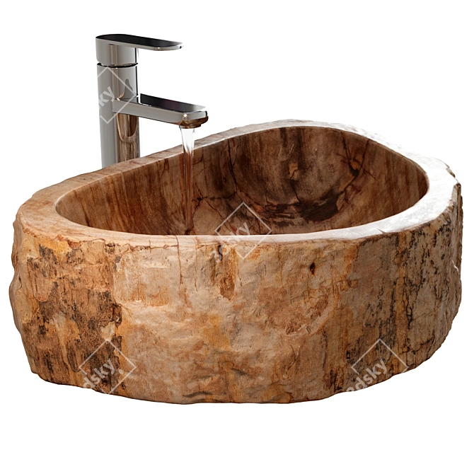 Handcrafted Petrified Wood Stone Sink 3D model image 3