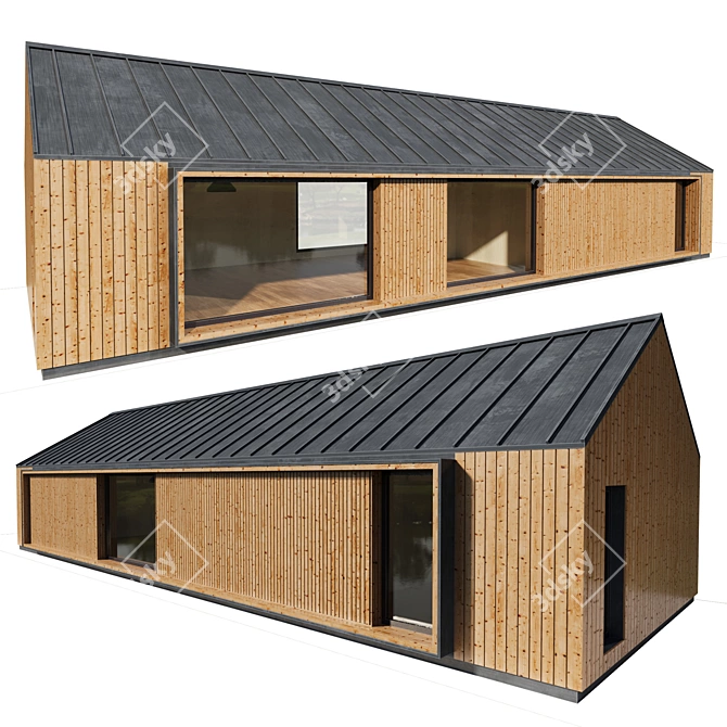 Mini Home Model with Doors 3D model image 11