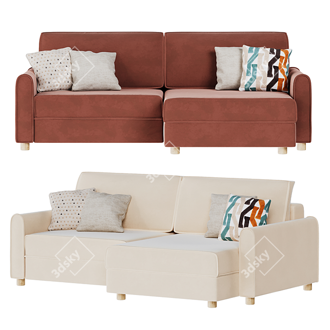 Lille Velvet Stone Corner Sofa 3D model image 3