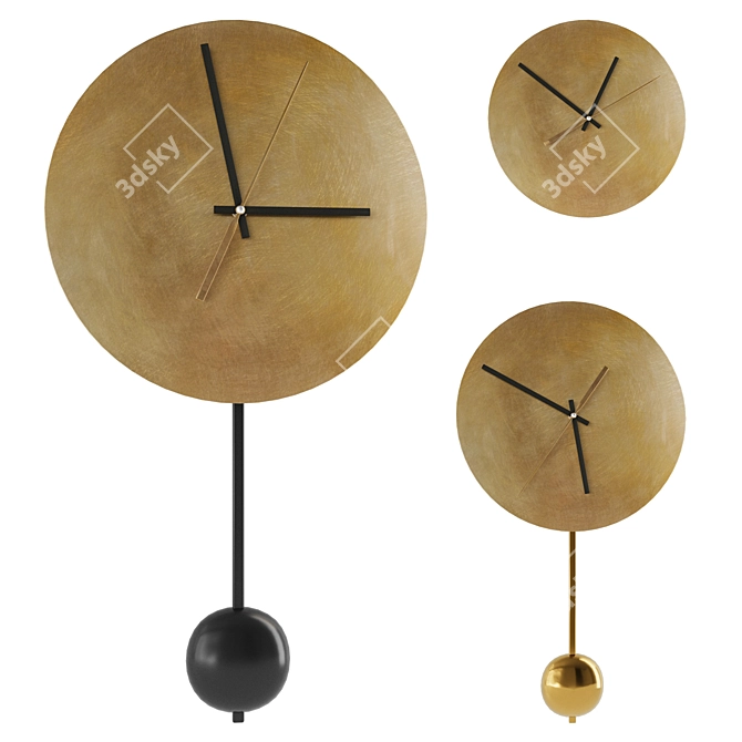 Mid-Century Brass Pendulum Wall Clock 3D model image 1