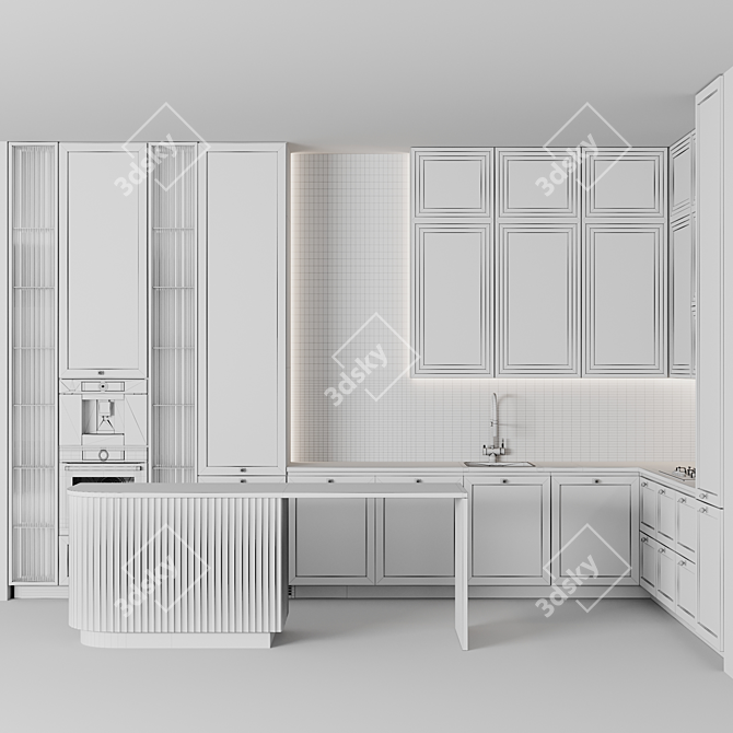 Adjustable Neoclassic Kitchen Unit 3D model image 6